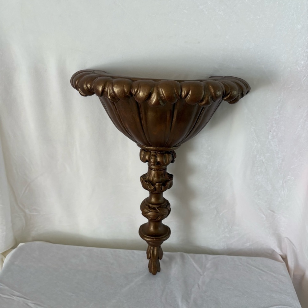 Vintage plaster bronze gold baroque wall hanging sconce vase home decor - Picture 4 of 5